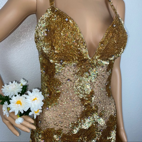 Jovani Gold Sequin Diamond Cocktail Party Dress - Picture 8 of 14